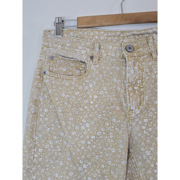 American Eagle AE Jeans 90s Straight  Womens Size 8 Yellow Floral Raw Hem Ankle - Picture 3 of 11